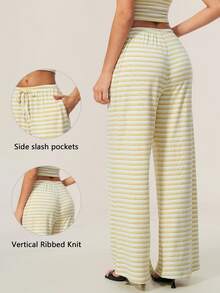 TimeOff Women's 1pc Solid Color Drape Wide Leg Pants - Yellow - View 4