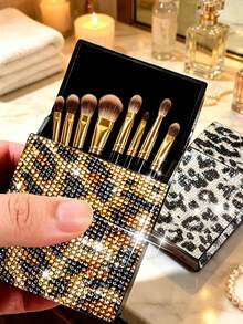 Full Rhinestone Leopard Print Mini Hair Clip Storage Box, Luxury Portable Multi-Functional Storage Box, INS Style Makeup Tool Storage Bag. Flip Cover Dust-Proof Design, Suitable For Travel, Hotel, Commuting And Daily Use. Exquisite Rhinestone Leopard Print Design, Perfect For Beauty Bloggers And Makeup Lovers, Can Store Mini Makeup Brushes, Lip Brushes, Fashionable And Versatile Makeup Storage Item. Couples, Birthday Gift, Back To School, Teacher's Day - Multicolor - View 5