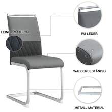 Modern Dining Chairs Set Of 6 Grey - PU Leather And Linen Backrest, High Back Reinforced - Perfect - 灰色 - 查看 8