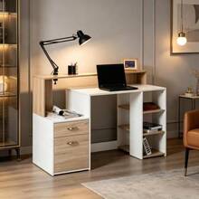 Multifunctional Desk With Drawers And Open Shelves, Compact Work And Study Table, Flexible Desk, Computer Desk (Desk Only) - 白色 - 查看 7