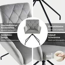 Set Of 6 Dining Chairs With Checkered Pattern, Upholstered Seat, Metal Legs, Light Grey - Light Grey - View 4