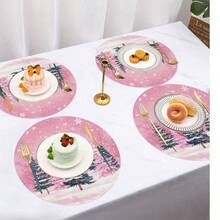1/2/4//6/8 Christmas Themed Christmas Tree And Snowflake Snowman Garland Placemats, 15 Inch Single-Sided Circular Party Placemats, Suitable For Party Kitchen And Dining Decoration, Banquet Decoration, Very Suitable For Christmas Home Decoration - Multicolor - View 2