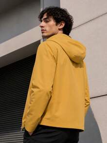 Vintage Mustard Yellow Patchwork Cuff Men's Casual Versatile Loose Fit Hooded Jacket - Ginger - View 2