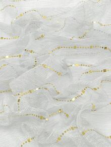 1件女款透氣時尚金線亮片頭巾 素色薄紗披肩 - S40914-銀色 - 查看 2