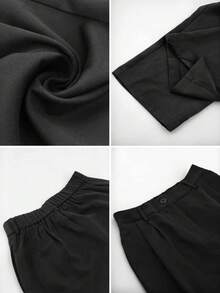 Celana Panjang Wanita Model Lurus Bahan Polyester, Dekorasi Kancing, Tidak Melar, Tidak Transparan, Cocok untuk Acara Formal Musim Gugur, Hitam - Hitam - View 5