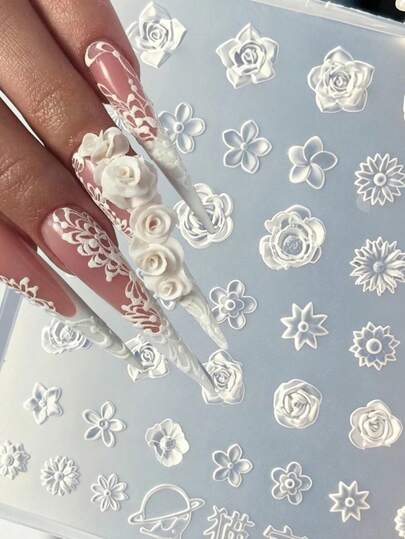 1Pc 3D Cute Mini Flowers Nail Silicone Mold Transparent Rose Daisy Camellia Five-Petal Floral Soft Silicone Nail Carving Molder Tool