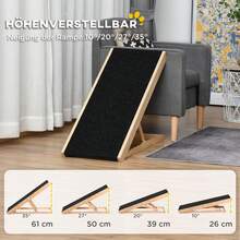PawHut Pet Ramp For Bed And Couch, Foldable, 90 Cm, Black + Natural Wood | Pet Ramp, Wooden Ramp, 4 Adjustable Heights From 26 To 61 Cm, Non-Slip Pad, Dog Stairs, For Large Dogs Under 40 Kg - Black - View 7