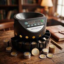 Lincky Contador y Clasificador de Monedas Electrónico Profesional 150 Monedas/Min con Pantalla LED Función de Loteo 1-999 y Tolva de 500 Piezas para Negocios - Tipo de Enchufe A USA (110-127V) - Ver 7