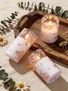 3pcs Flameless Candle Lights With Timer Remote Control, Battery Powered Cherry Blossom Warm Light, Suitable For Christmas, Halloween, Valentine's Day, Mother's Day, Gift, Birthday, Proposal, Wedding, Dining Table, Party - Cherry Blossoms - Warm Light - View 7