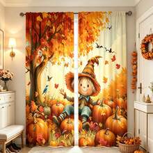 2 Stück ländliche Vogelscheuche & Ahornblatt Muster halbtransparente Vorhänge, 90GSM Polyester halbtransparent Sichtschutz, einfache Installation, schnelltrocknend, waschbar & farbecht, leichte abnehmbare Vorhänge, geeignet für Zuhause, Zimmer, Küche und andere Trennwände oder Dekoration - Verschiedenfarbig - Übersicht 8