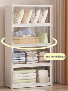 1 Set Stackable Large Capacity Plastic Storage Box, Minimalist White/Black Square Cabinet With Dust-Proof Transparent Flip Lid Door, Foldable Clothes And Books Storage Box, Suitable For Bedroom, Dorm, Wardrobe, Housewarming, Back To School, Daily Storage - Multicolor - View 2