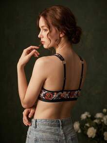 1件萬聖節南瓜印花女款蕾絲拼接無鋼圈內衣 - 黑色 - 查看 6