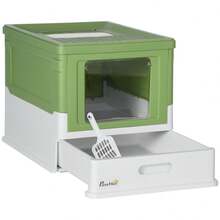 Inodoro para gatos, caja de arena para gatos con tapa, casa para gatos con bandeja inferior, pala, caja desodorizante, plástico, 47.5 x 35.5 x 36.7 cm - Blanco + Plástico - Ver 1