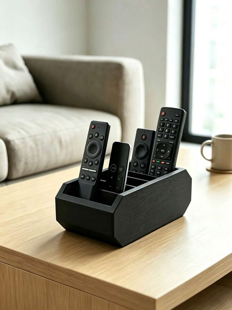 1個 5格遙控器收納盒，遙控器整理盒，適用於電視/DVD/藍光播放機/音響系統/遊戲機－客廳、臥室媒體控制台收納，為電視、串流設備、音響棒和空調遙控器提供專屬隔層，極簡設計能完美融入任何客廳、辦公室或臥室，為您的空間增添時尚感