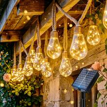 24/16/8 LED Solar Powered Outdoor Fairy String Lights, Hemp Rope Papaya String Lights, 8 Lighting Modes, Suitable For Garden, Yard, Patio, Trees, Camping, Christmas, Halloween, Wedding, Party, Holiday Decoration - Jute Rope String Lights - View 2