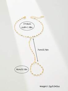 SYMFNY Minimalist Unique 925 Sterling Silver Shiny Lip-Shaped Chain Ring Bracelet - Yellow Gold - View 5
