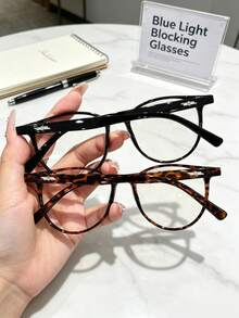2 PCS Women Solid Black&Tortoiseshell Round Triangle Decor Blue Light Glasses,Fake Eyewear,Slim Face Y2K Eyeglasses,Back To School Daily Glasses - A - View 3