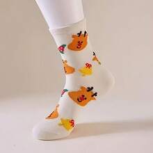 1/5/10 Pairs Autumn/Winter Christmas Socks, Santa Claus, Reindeer, Snowman, Gingerbread Man Cartoon Mid-Calf Socks - Multicolor - View 6