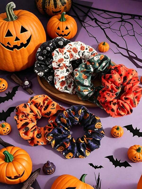 6pcs/4pcs/1pc Halloween Hair Scrunchies, Scary Orange Pumpkin Hair Scrunchies, Skull, Ghost, Bat, Spider Web, Skull Hair Tie, Women's Elastic Hairbands, Halloween Gifts, Hair Accessories, Satin Elastic Hair Scrunchies, Wedding Hair Scrunchies, Party Decorations, Thanksgiving Decorations, Autumn Party Gifts (Random Color), Masquerade Hair Scrunchies