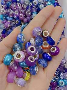 50pcs Pink Tone Large Hole Beads, Multiple Pink Series Beads, Rhinestone Beads, Solid Color Beads And Complex Pattern Beads, Beginner DIY Bracelet Necklace Phone Chain Making Materials - Multicolor - View 6