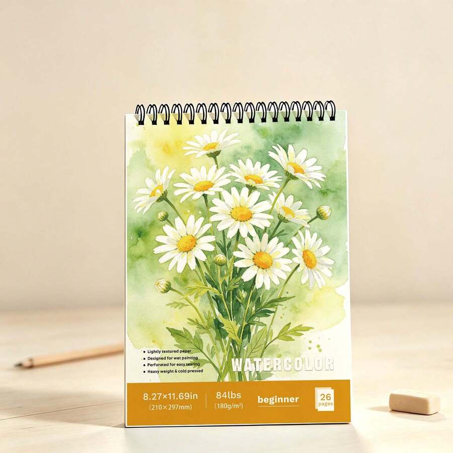 Professional Blank A4 Watercolor Sketchbook, Spiral Bound Flip Cover Drawing Notebook, Plain Art Paper Pad, Back To School Painting Accessory,1pc - Multicolor - View 1