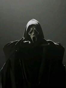 1pc Classic Horror Ghost Mask With Black Hood, Full Head Latex Cosplay Mask, Suitable For Halloween Party, Haunted House, Escape Room Costume Props - Multicolor - View 3