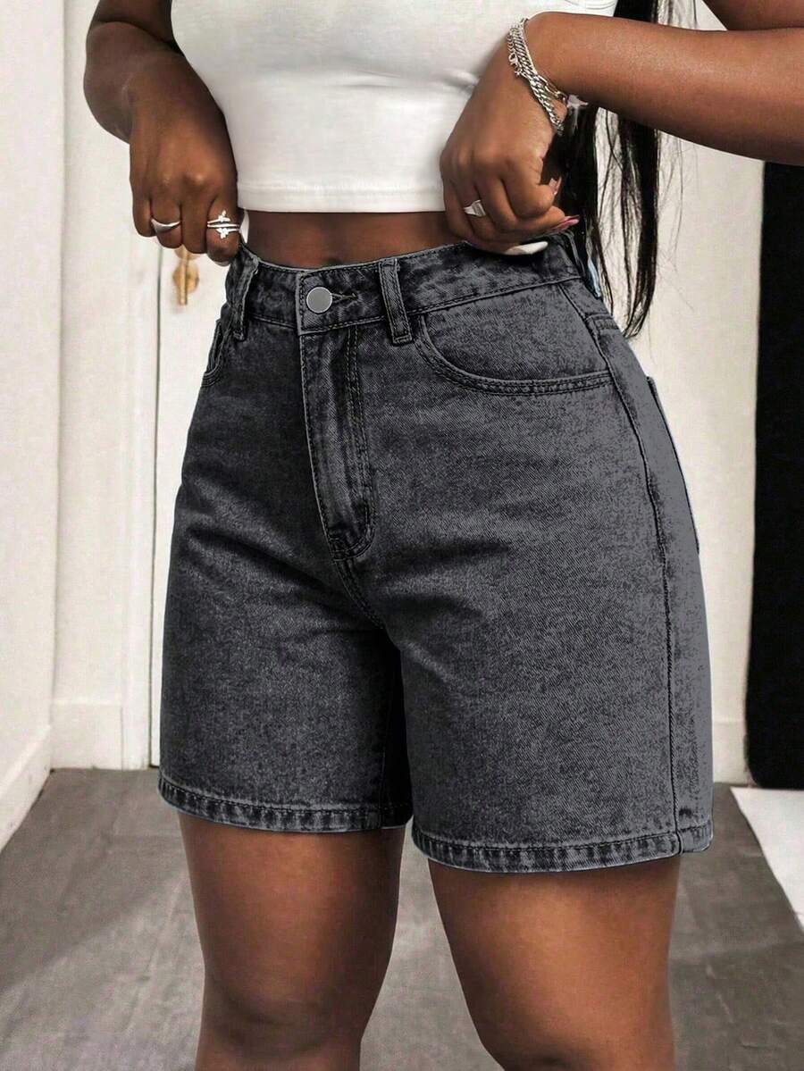 Women's Solid Color Pocket Button Casual Versatile Daily Wear Denim Shorts Summer