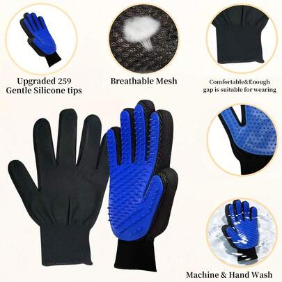 Guantes de Aseo para Mascotas de Doble Propósito, Guantes para Deslanado & Masaje, Eliminan Suave y Efectivamente el Pelo Suelto de Perros y Gatos, Guantes Cómodos para Limpiar Mascotas, Suministros Esenciales de Cuidado de Mascotas en el Hogar