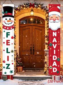 Feliz Navidad聖誕吊掛橫幅門廊裝飾牌與聖誕樹雪花圖案背景布,適用居家庭院室內外牆面門口派對裝飾 - 聖誕節C - 查看 6