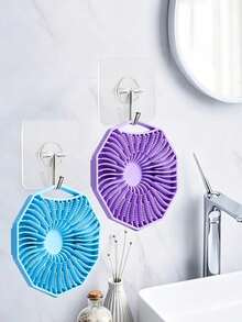 Polygon Silicone Bath Brush With Transparent Hook, Portable Wall-Mounted, Hexagonal Silicone Shower Brush, Body Cleansing, Convenient And Easy To Use, Anti-Slip Strap, Home Essential Bath Accessory, Gift For Him/Her - A - View 3