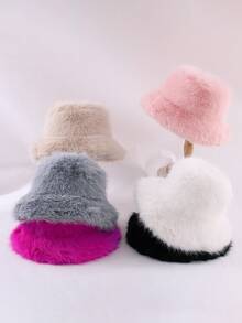 1pc Y2K Style Autumn/Winter Faux Fur Bucket Hat, Fluffy Wide Brim Street Fashion Warm Ear Protection Hat, Suitable For Halloween Party - Plush Bucket Hat - View 2