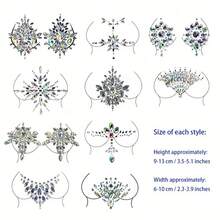 2pcs Disposable Self-Adhesive Resin Rhinestone Breast Stickers, Suitable For Music Festivals And Party Decoration - Multicolor - View 2