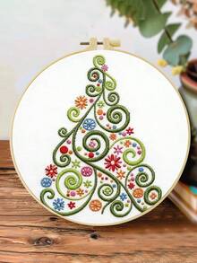 1件 20*20cm/7.9*7.9in 聖誕樹刺繡套件，DIY手工刺繡組，適合成人初學者，居家裝飾禮物，女性縫紉禮物，包含使用說明書、印花布料、刺繡框、針與線 - 聖誕樹 - 查看 7