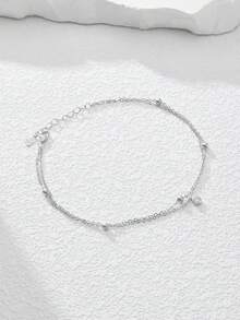 Cavigliera in argento sterling 925 con ciondolo rotondo a doppio strato in zirconia cubica, adatta per l'uso quotidiano delle donne o per le vacanze estive - Argento - Visualizzare 2