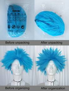Unisex Bright Blue Big Spiky Explosion Wig, Synthetic Full Head Punk Rock Style Costume Wig, Halloween Carnival Themed Cosplay Outfit Accessory For Adults - Multicolor - View 11