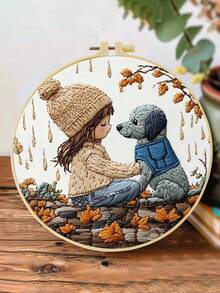 Humans And Animals Embroidery Kit For Adult Beginners. Includes Manual, Printed Fabric, Hoop, Needles, Threads & Stitch Guide. Great Home Gift For Women. Size: 15x15cm/5.9in Or 20x20cm/7.9in. - Humans Animals - View 8