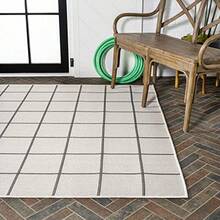 Modern Squares Area Rug 5X8, Indoor Outdoor Rug Ships Rolled, Durable Flat Weave, Lays Flat For Backyard, Patio, Porch, Easy-Cleaning, High Traffic, Pet-Friendly, Non-Shedding - Cream/Dark Gray - View 4