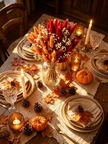 32pcs Artificial Rabbit Tail Grass, Baby's Breath Flowers - A Bold Autumnal Faux Decor Set. Perfect For Autumn Crafts, Halloween Party Decor, Thanksgiving Table Centerpieces, Farmhouse Vase Fillers, Everyday Home Decor And Seasonal Holiday Displays. - Orange-red - View 5