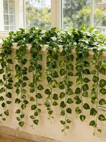 1 PIEZA/12 PIEZAS/24 PIEZAS Hiedra Artificial Verde para Colgar en la Pared Exterior - Guirnalda Artificial, Adecuada para el Hogar, Jardín y Fiesta de Boda - Follaje Artificial Realista, Adecuado para Decoración Interior y Exterior, Fácil Instalación, Opción Ideal para Decoración del Hogar y Arco de Boda en el Jardín - Verde militar - Ver 12
