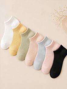 5/10 Pairs Women's Short Socks, Macaron Multi-Color Solid, High Elasticity Breathable Sweat-Absorbing, Combed Cotton, Anti-Slip Durable Non-Stuffy, Simple Colorful Socks For Daily Commute Home Leisure - Multicolor - View 2