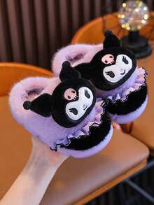 SANRIO 1 Pair Kids Girls Winter Cartoon Cute Non-Slip Indoor Plush Slippers - Purple - View 5