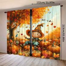2 Stück ländliche Vogelscheuche & Ahornblatt Muster halbtransparente Vorhänge, 90GSM Polyester halbtransparent Sichtschutz, einfache Installation, schnelltrocknend, waschbar & farbecht, leichte abnehmbare Vorhänge, geeignet für Zuhause, Zimmer, Küche und andere Trennwände oder Dekoration - Verschiedenfarbig - Übersicht 14