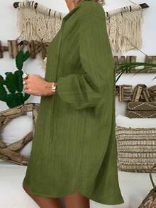 Plus Size Women's Bohemian Style Vacation Loose V-Neck Top, Lightweight Faux Linen Texture Summer Country Style Beach - Green - View 4