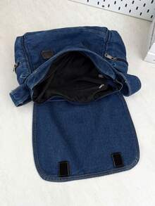 Blue Washed Denim Shoulder Bag For Women, Casual And Versatile, All-Match Travel Bag, Minimalist Metal Decor, Lightweight Crescent Bag For All Seasons - Black - View 6