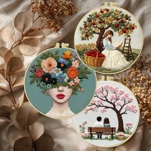 Embroidery Kit: Flower Couple For Adult Beginners. Includes Manual, Printed Fabric, Hoop, Needles, Threads & Stitch Guide. Great Home Gift For Women. Size: 15x15cm/5.9in Or 20x20cm/7.9in. - Flower Couple - View 3