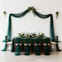 10pcs Wedding Decoration Gauze Ribbons, Chair Back Decoration Bands, Rectangular Mesh Fabric, Rustic Style Photography Props, Elegant Anniversary Dinner, Graduation Party, BBQ Ceremony, Reception Decoration, Christmas Decoration - Dark Green - View 9