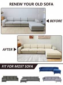 1pc Solid Color High Elasticity Removable Machine Washable Water-Repellent Sofa Cushion Cover Suitable For Living Room Polyester Sofa Cushion Cover Backrest Cover - Beige - View 9