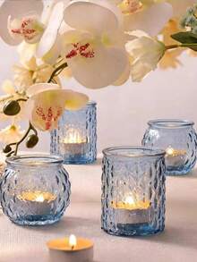 12pcs Vintage Transparent Glass Tea Candle Holders, For Wedding Table Decor, Bridal Shower Decor, Bohemian Tea Party Decor And Wedding Party Guest Favors - Transparent - View 8