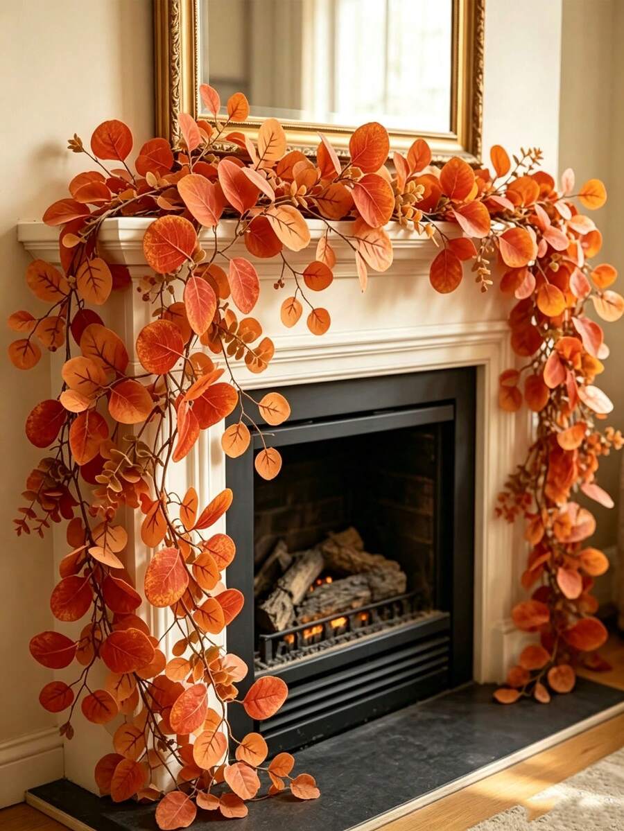 12/6/1pc Artificial Autumn Eucalyptus Leaf Vine, Suitable For Home Decor, Bedroom Living Room Decor, Table Centerpiece Decor, Wall Decor, Yard Garden Door Decor, Fireplace Decor, Party Decor, Autumn Decor - Multicolor - View 1