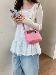 法式高端女款編織包 2026新款西式餃子包 小眾紋理通勤包 百搭手提包 - 粉色 - 查看 6